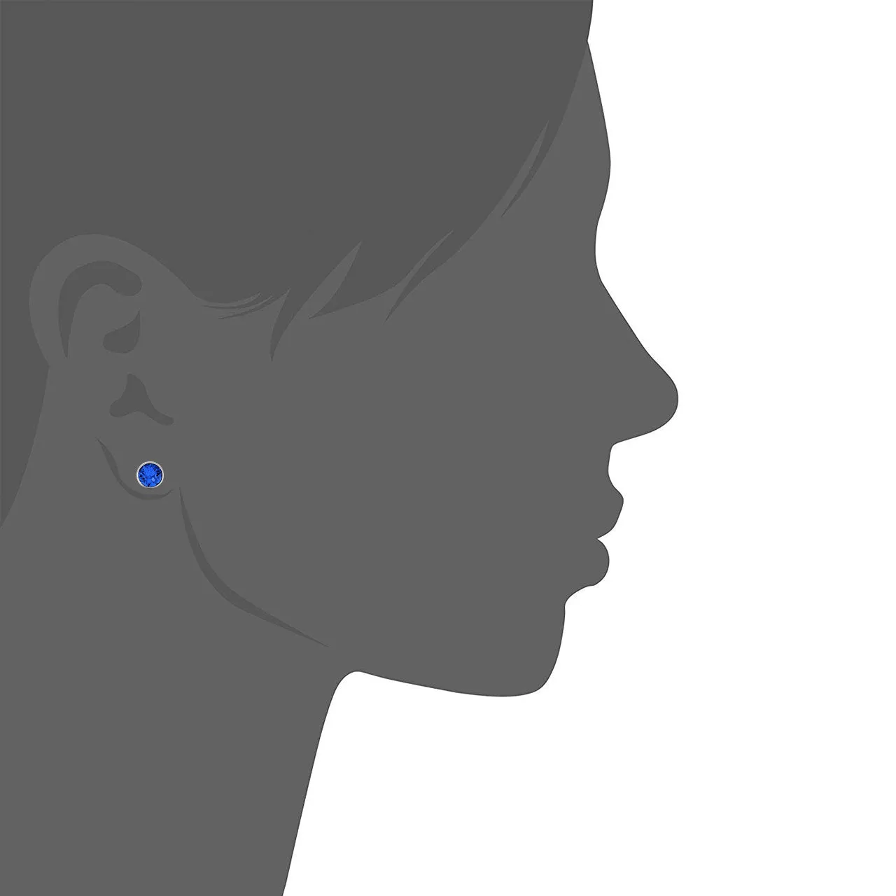 Harley Small Stud Earrings with Blue Sapphire Round Crystals from Swarovski Silver Toned Rhodium Plated