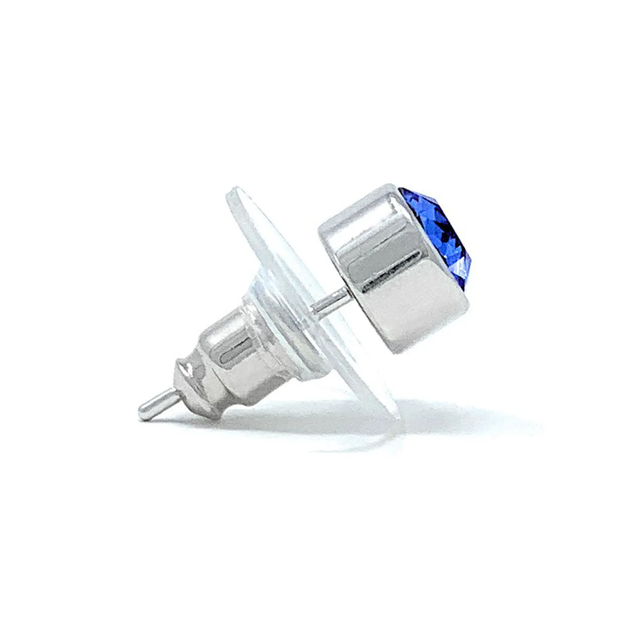 Harley Small Stud Earrings with Blue Sapphire Round Crystals from Swarovski Silver Toned Rhodium Plated