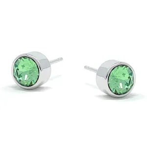 Harley Small Stud Earrings with Green Peridot Round Crystals from Swarovski Silver Toned Rhodium Plated