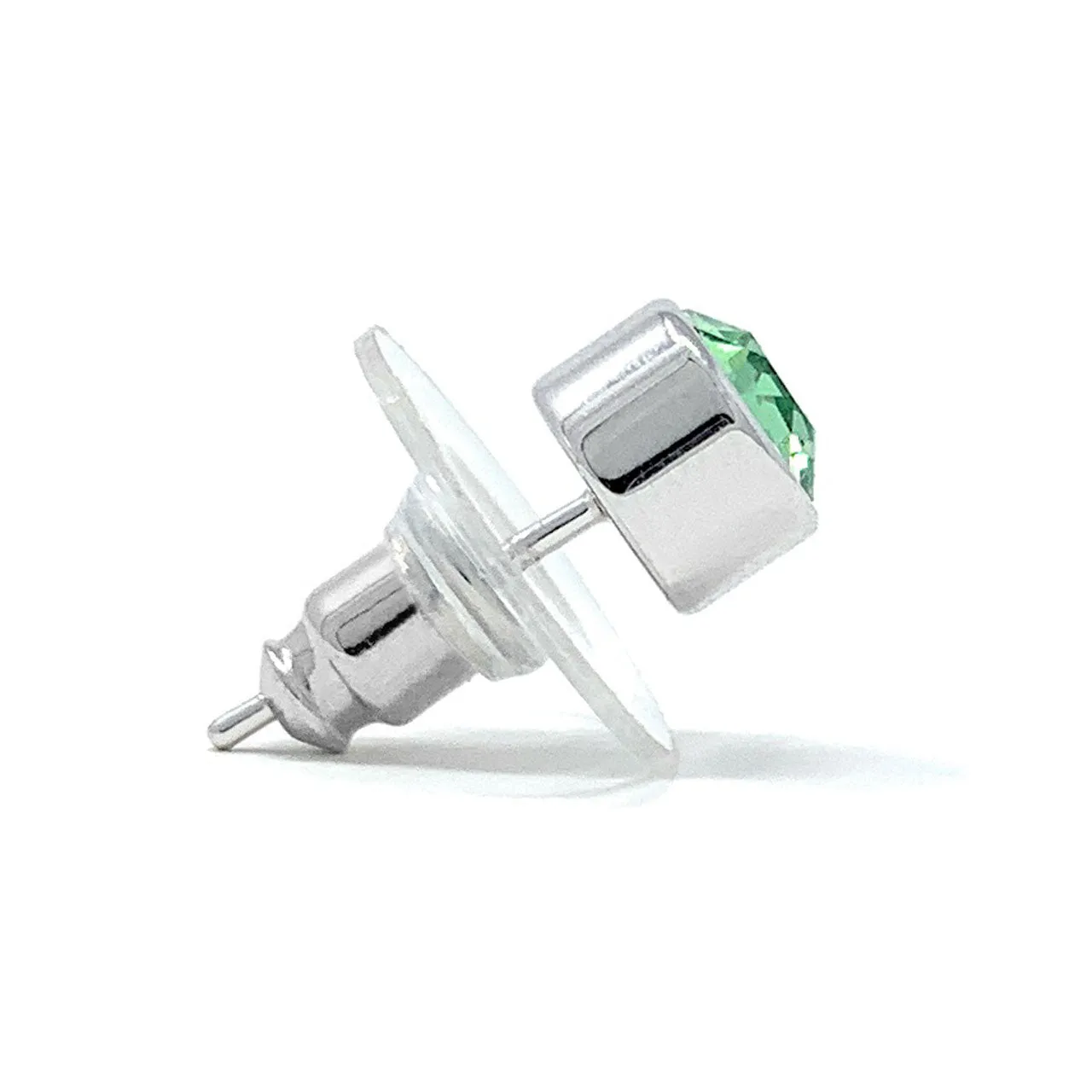 Harley Small Stud Earrings with Green Peridot Round Crystals from Swarovski Silver Toned Rhodium Plated