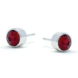Harley Small Stud Earrings with Red Siam Round Crystals from Swarovski Silver Toned Rhodium Plated