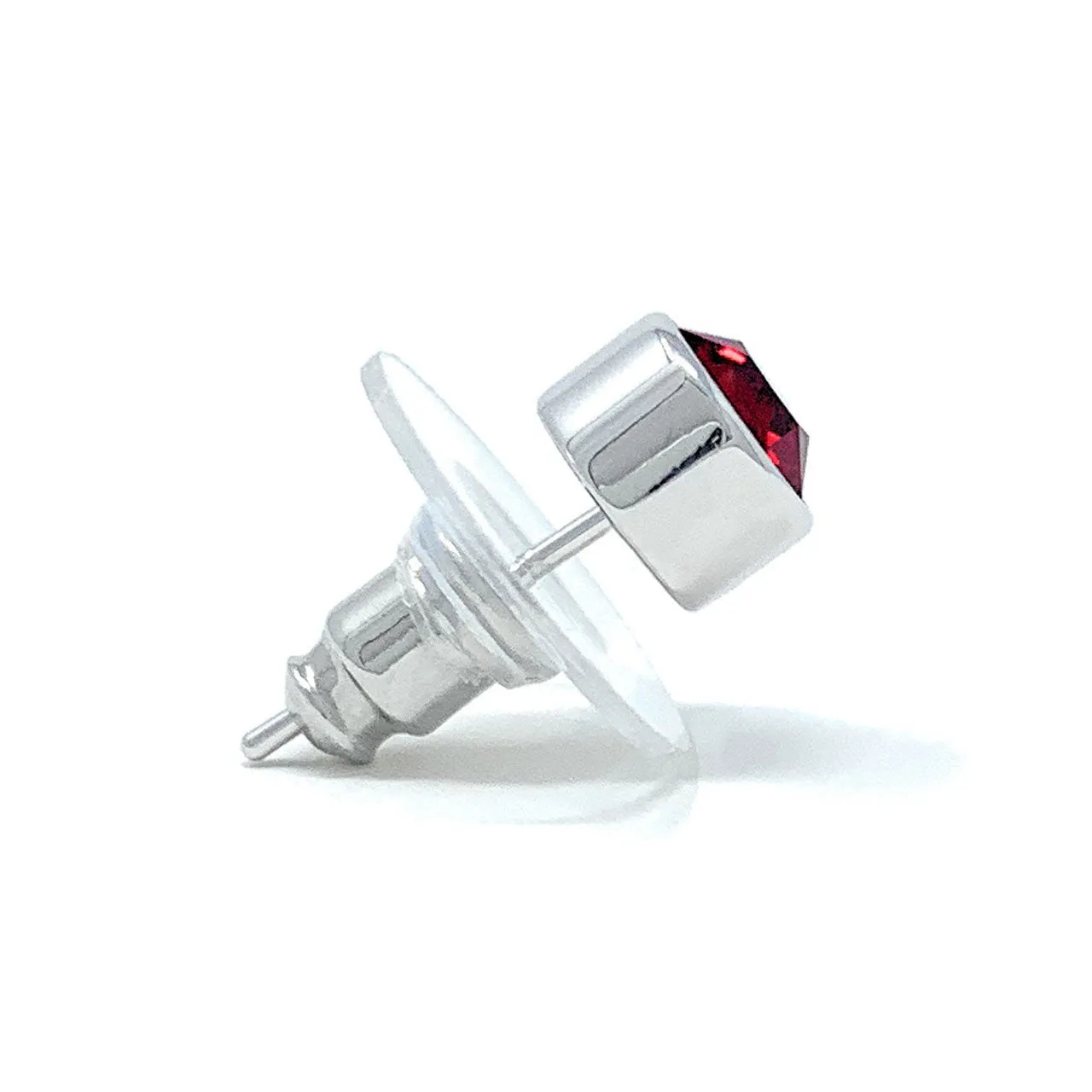 Harley Small Stud Earrings with Red Siam Round Crystals from Swarovski Silver Toned Rhodium Plated