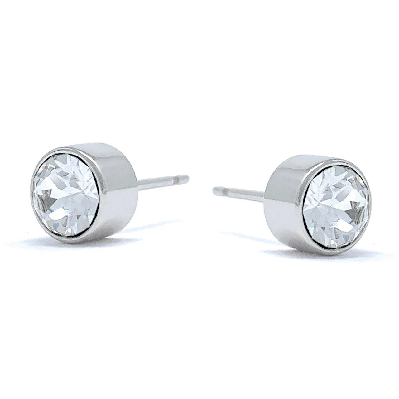 Harley Small Stud Earrings with White Clear Round Crystals from Swarovski Silver Toned Rhodium Plated