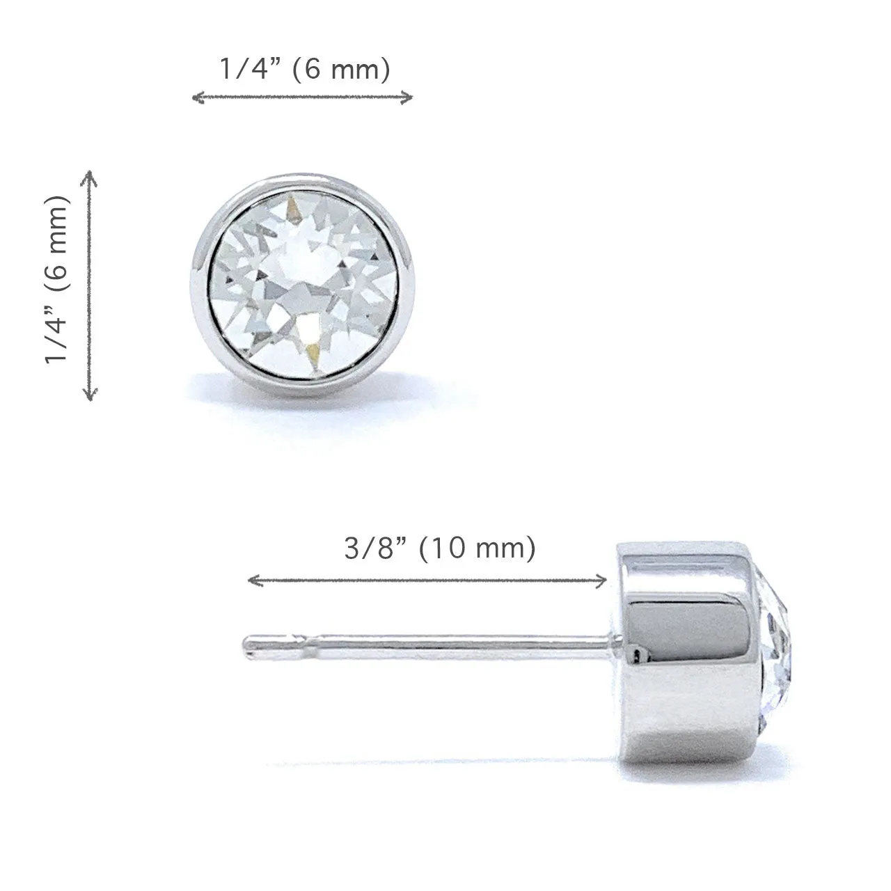Harley Small Stud Earrings with White Clear Round Crystals from Swarovski Silver Toned Rhodium Plated