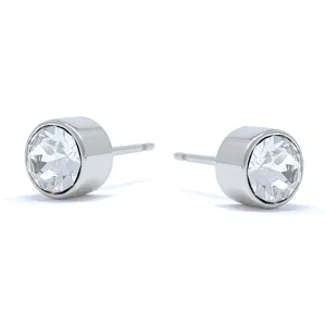 Harley Small Stud Earrings with White Clear Round Crystals from Swarovski Silver Toned Rhodium Plated