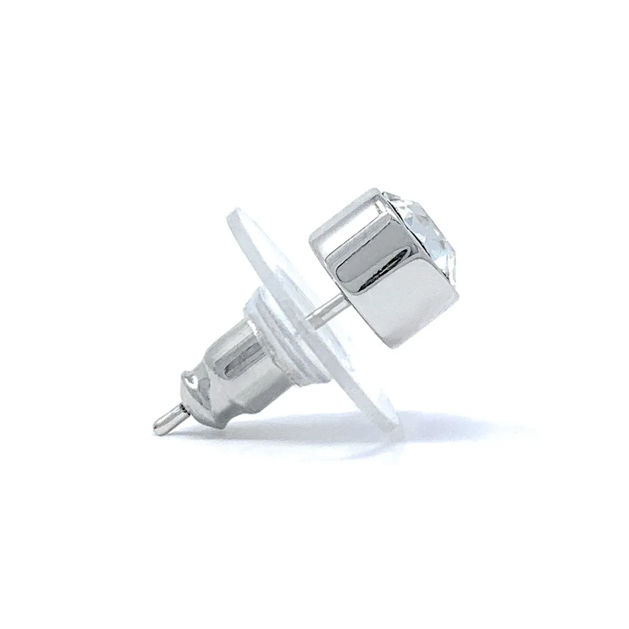 Harley Small Stud Earrings with White Clear Round Crystals from Swarovski Silver Toned Rhodium Plated