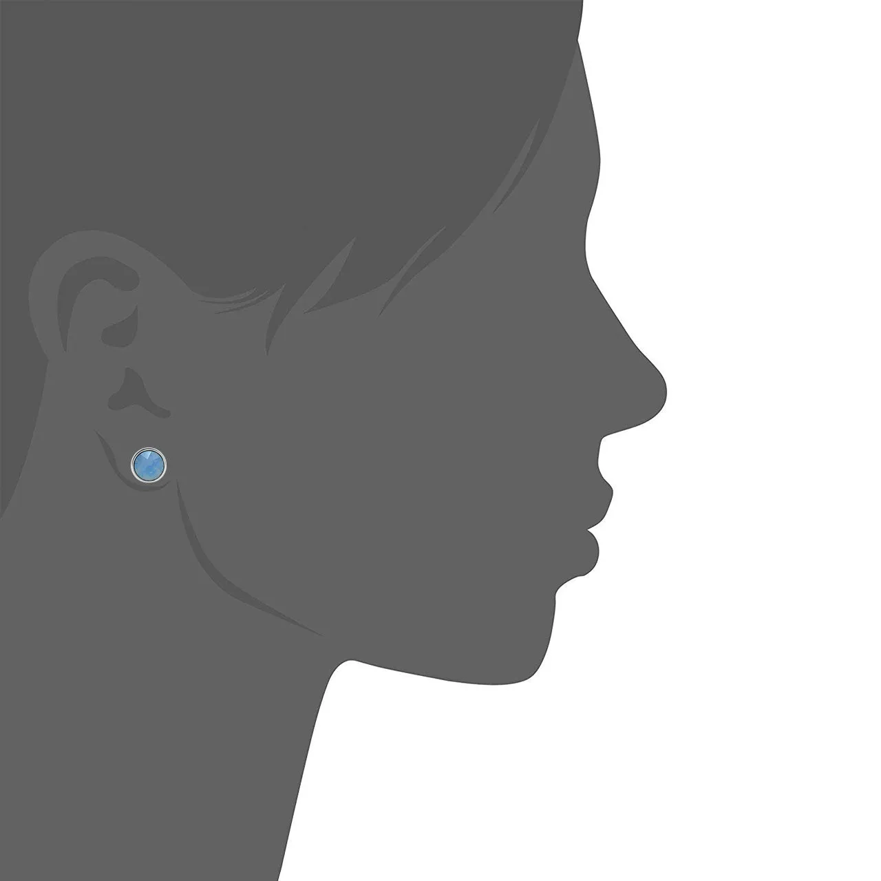 Harley Stud Earrings with Air Blue Round Opals from Swarovski Silver Toned Rhodium Plated