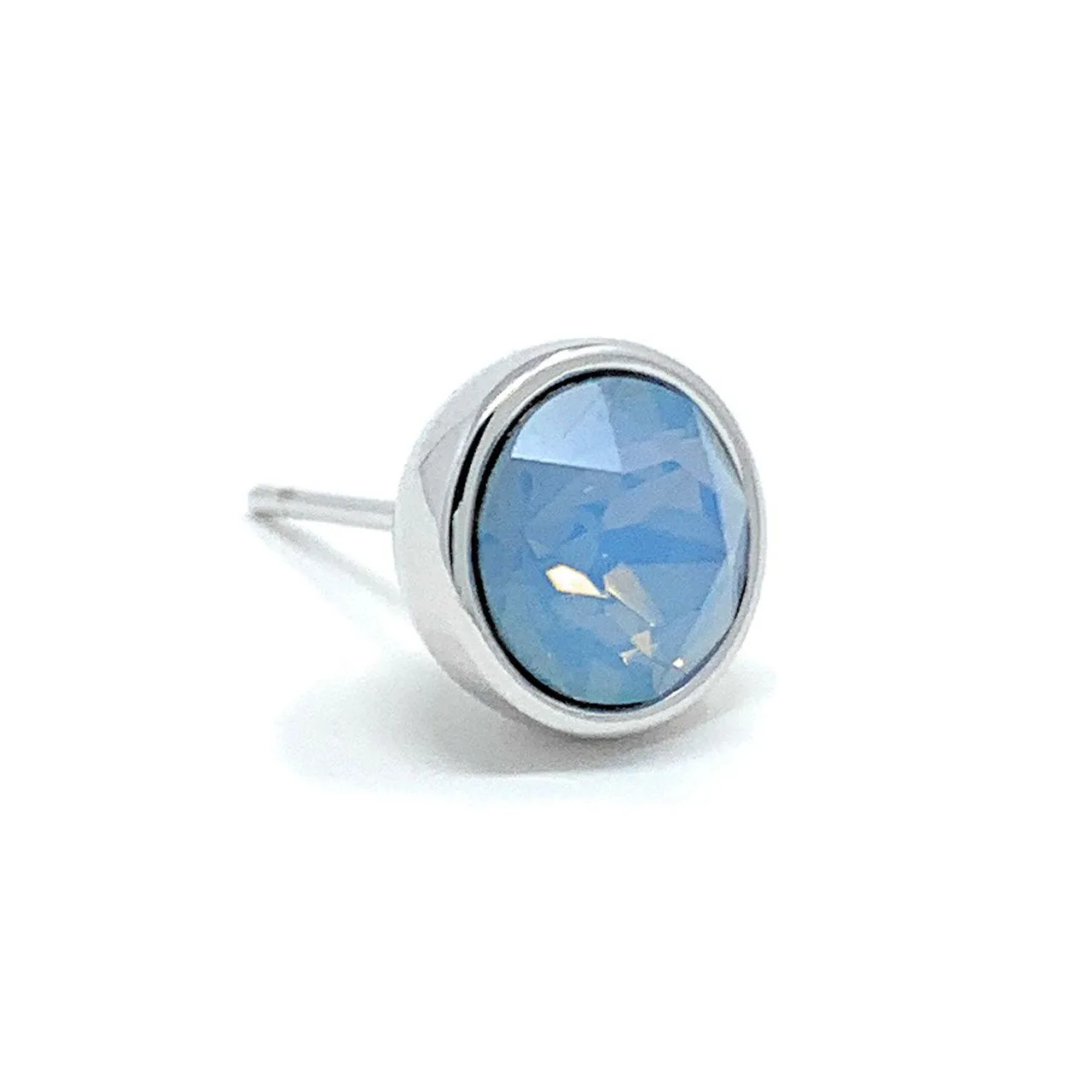 Harley Stud Earrings with Air Blue Round Opals from Swarovski Silver Toned Rhodium Plated