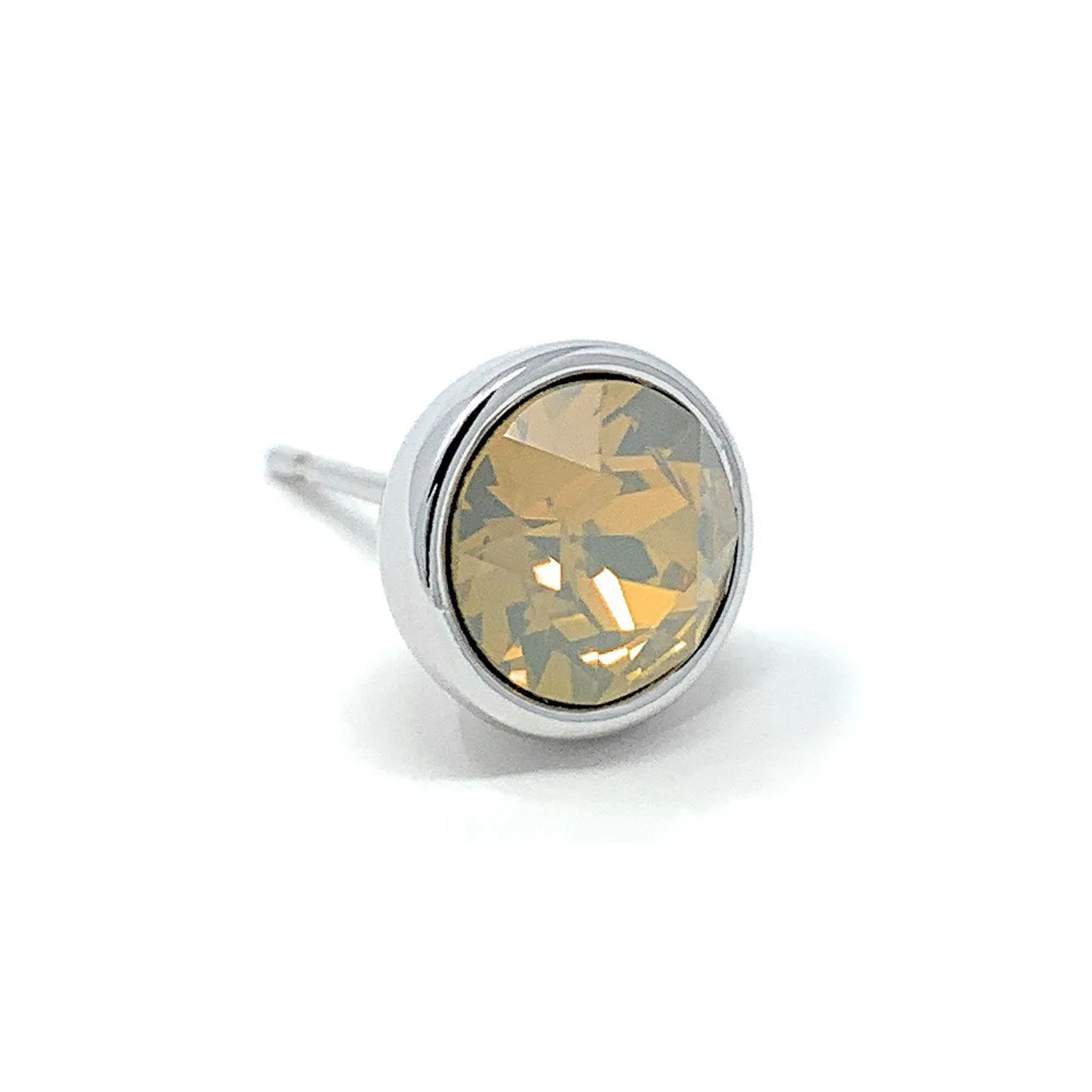 Harley Stud Earrings with Beige Sand Round Opals from Swarovski Silver Toned Rhodium Plated