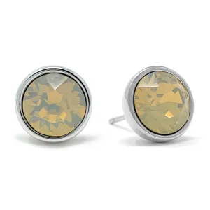Harley Stud Earrings with Beige Sand Round Opals from Swarovski Silver Toned Rhodium Plated