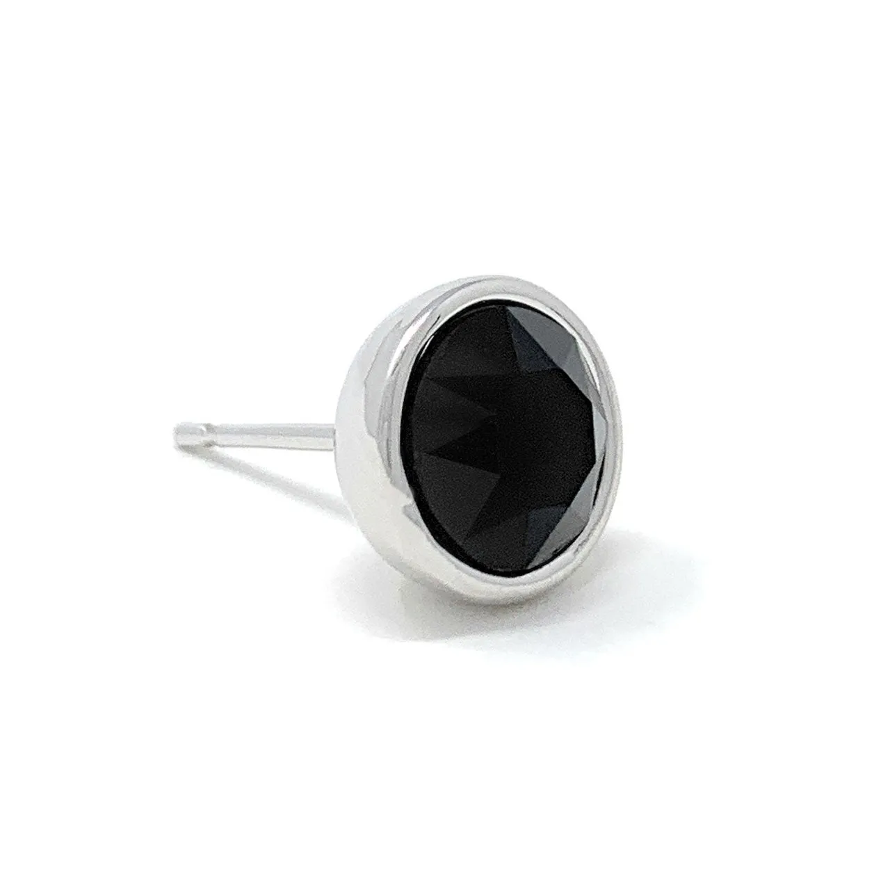 Harley Stud Earrings with Black Jet Round Crystals from Swarovski Silver Toned Rhodium Plated