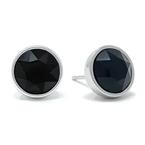 Harley Stud Earrings with Black Jet Round Crystals from Swarovski Silver Toned Rhodium Plated