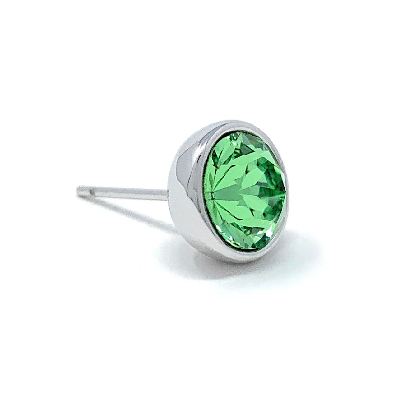 Harley Stud Earrings with Green Peridot Round Crystals from Swarovski Silver Toned Rhodium Plated