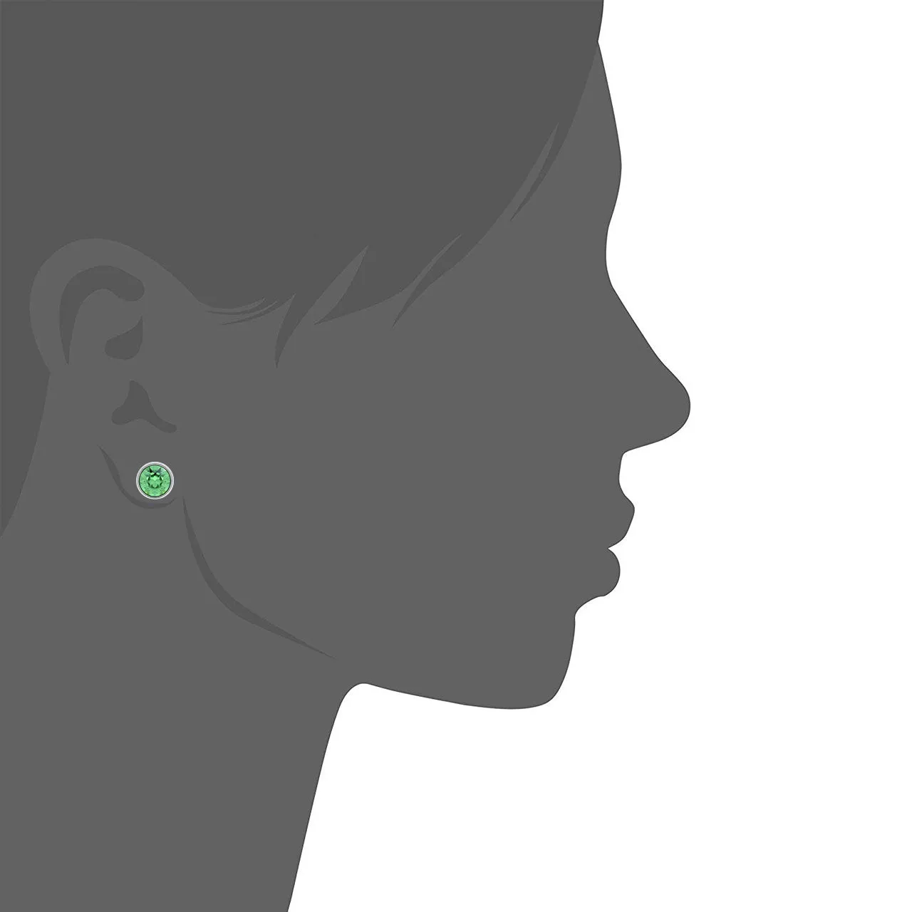 Harley Stud Earrings with Green Peridot Round Crystals from Swarovski Silver Toned Rhodium Plated