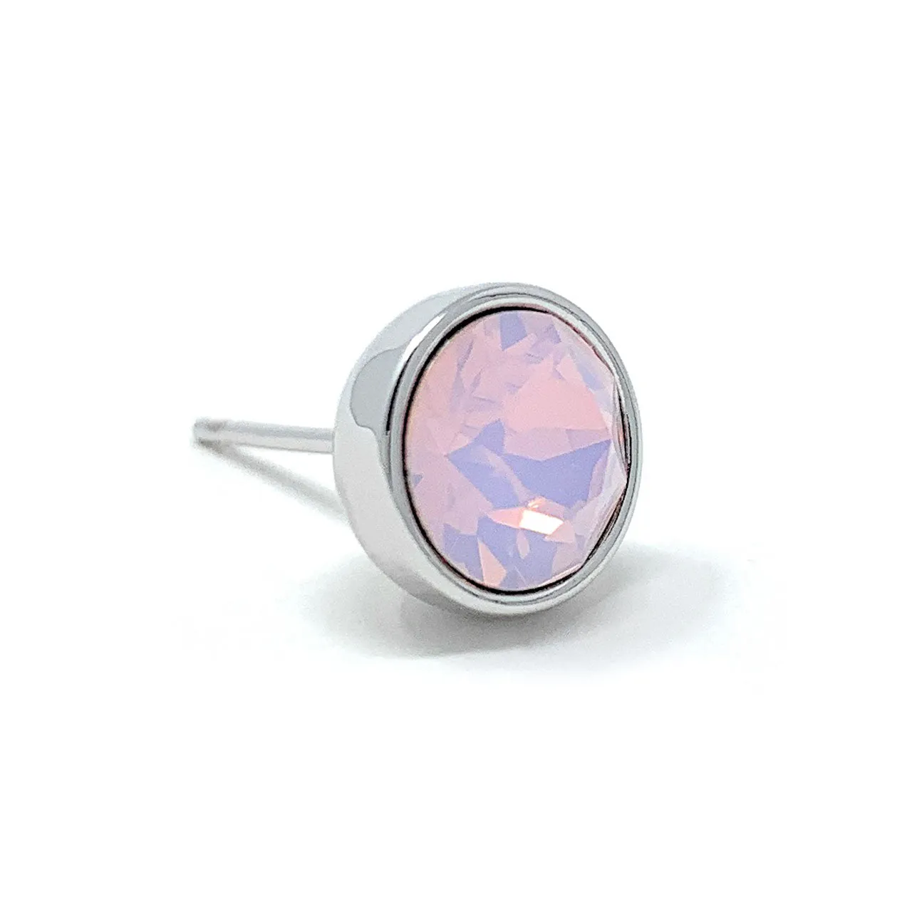 Harley Stud Earrings with Pink Rose Water Round Opals from Swarovski Silver Toned Rhodium Plated