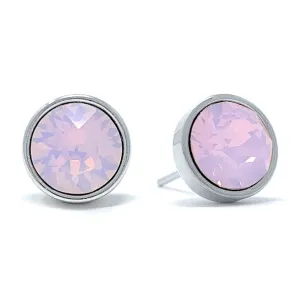 Harley Stud Earrings with Pink Rose Water Round Opals from Swarovski Silver Toned Rhodium Plated