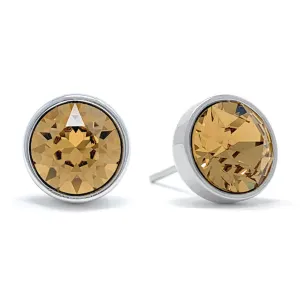 Harley Stud Earrings with Yellow Brown Light Topaz Round Crystals from Swarovski Silver Toned Rhodium Plated