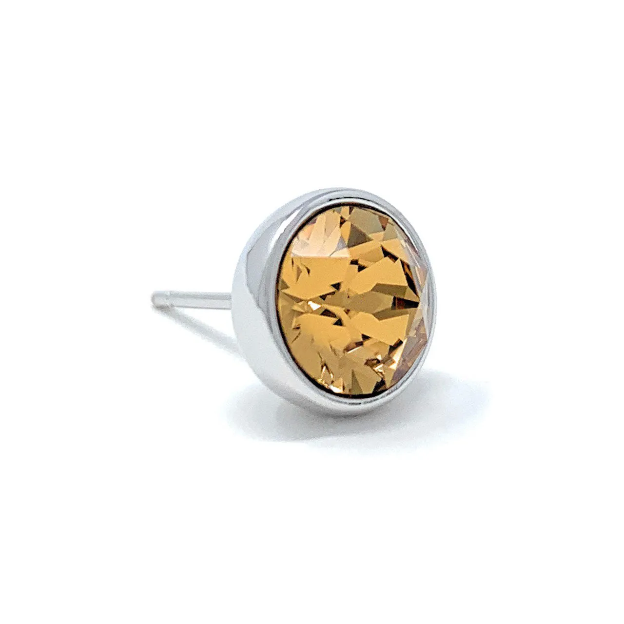 Harley Stud Earrings with Yellow Brown Light Topaz Round Crystals from Swarovski Silver Toned Rhodium Plated