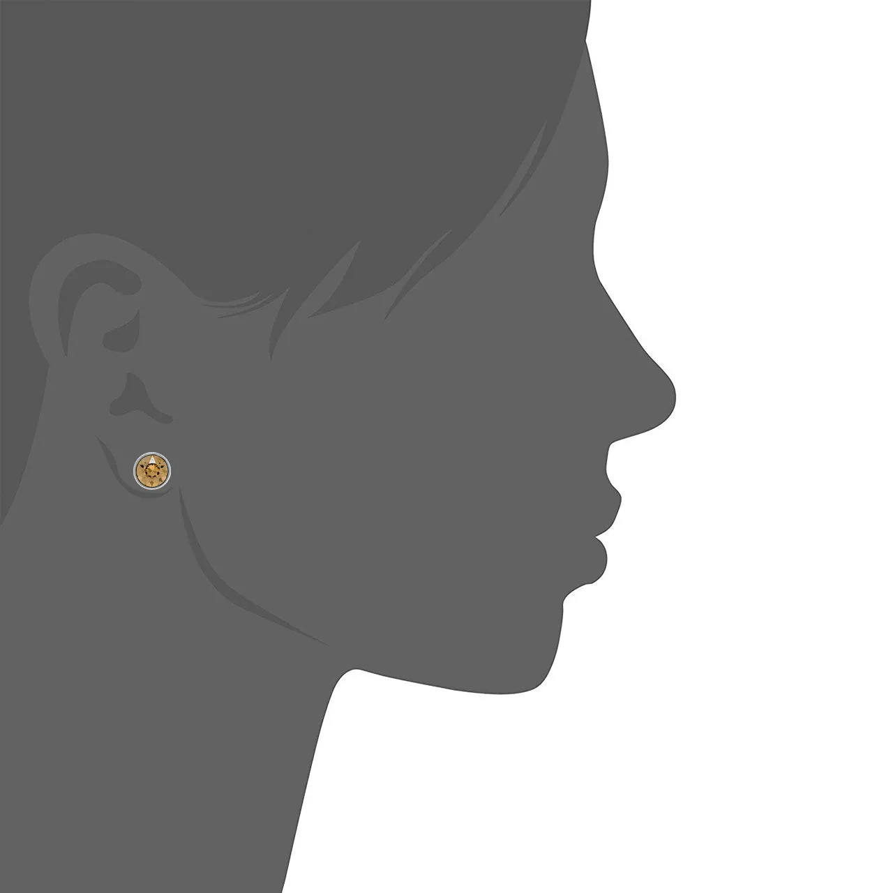Harley Stud Earrings with Yellow Brown Light Topaz Round Crystals from Swarovski Silver Toned Rhodium Plated
