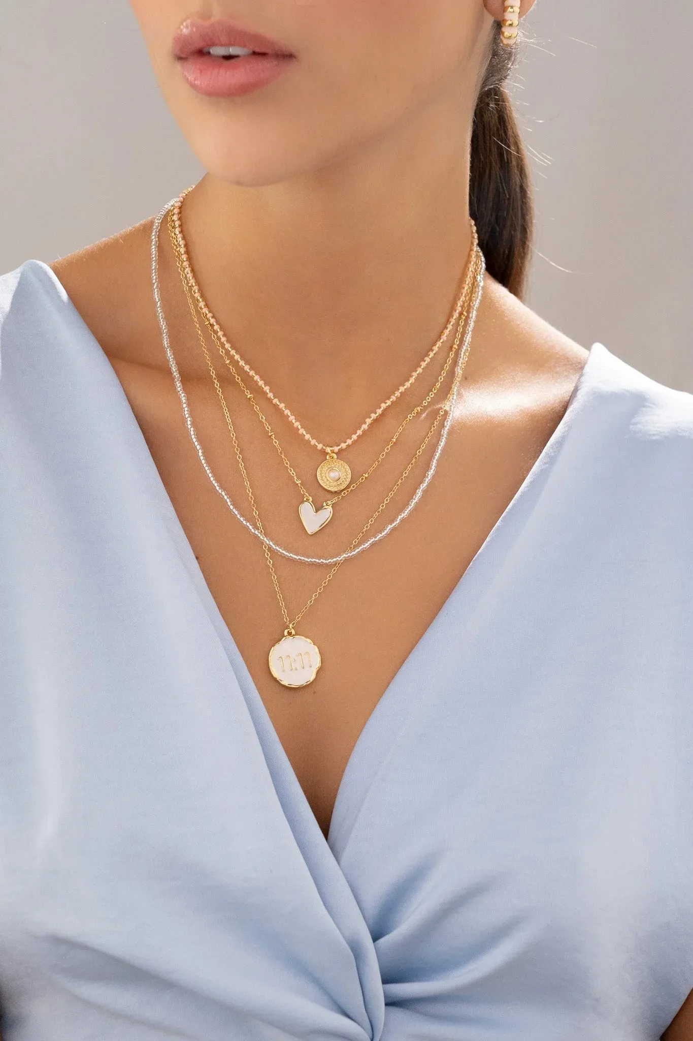 Heart and 11:11 Necklace Set   Earrings