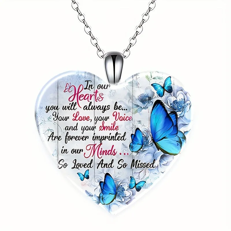 Heart Butterfly Crystal Pendant Necklace Gift