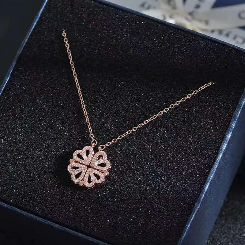 Heart Clover Pendant Necklace Jewelry
