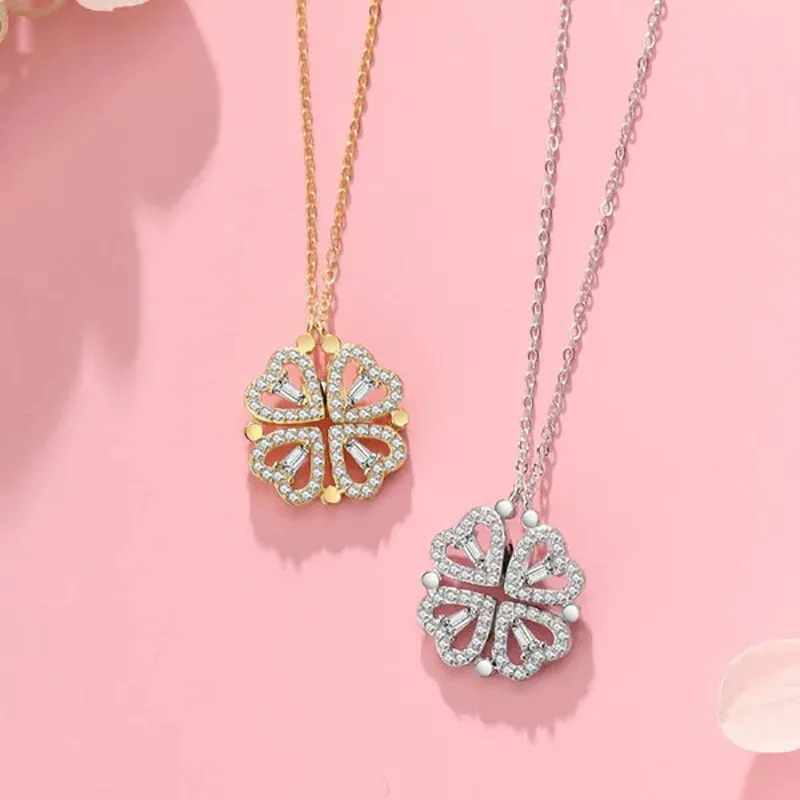 Heart Clover Pendant Necklace Jewelry