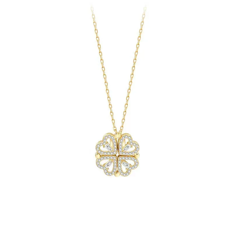 Heart Clover Pendant Necklace Jewelry