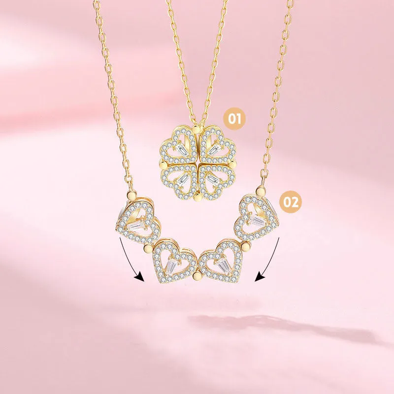 Heart Clover Pendant Necklace Jewelry
