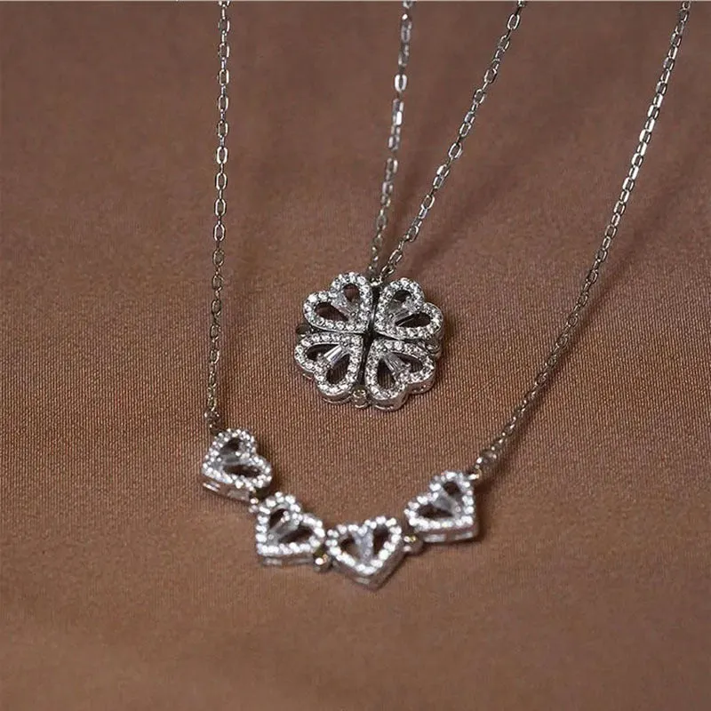 Heart Clover Pendant Necklace Jewelry