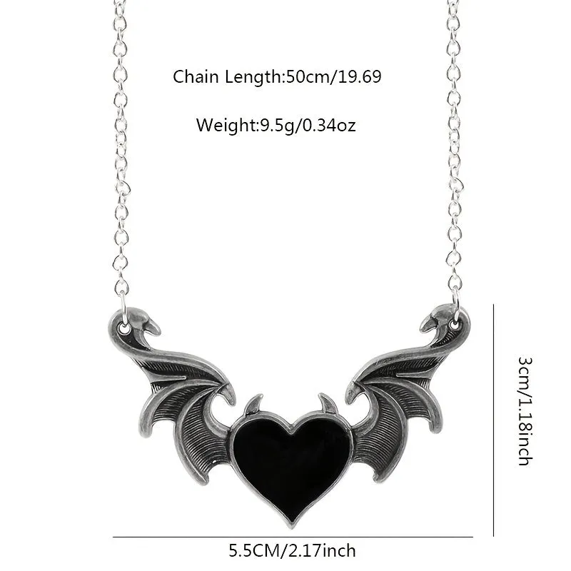 Heart Devil Wings Pendant Necklace Retro Punk Hip Hop Bat Pendant Necklace