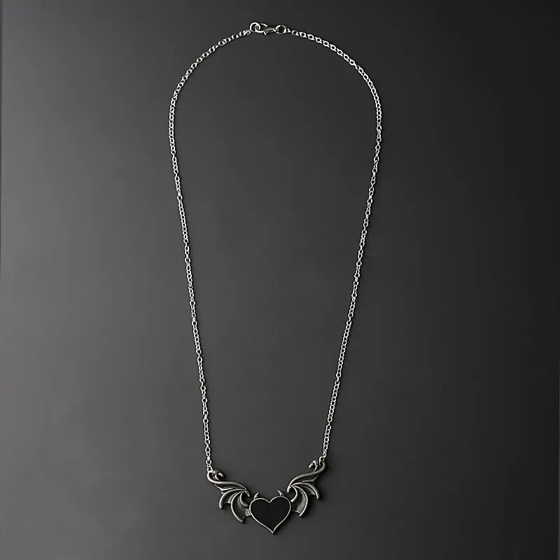 Heart Devil Wings Pendant Necklace Retro Punk Hip Hop Bat Pendant Necklace