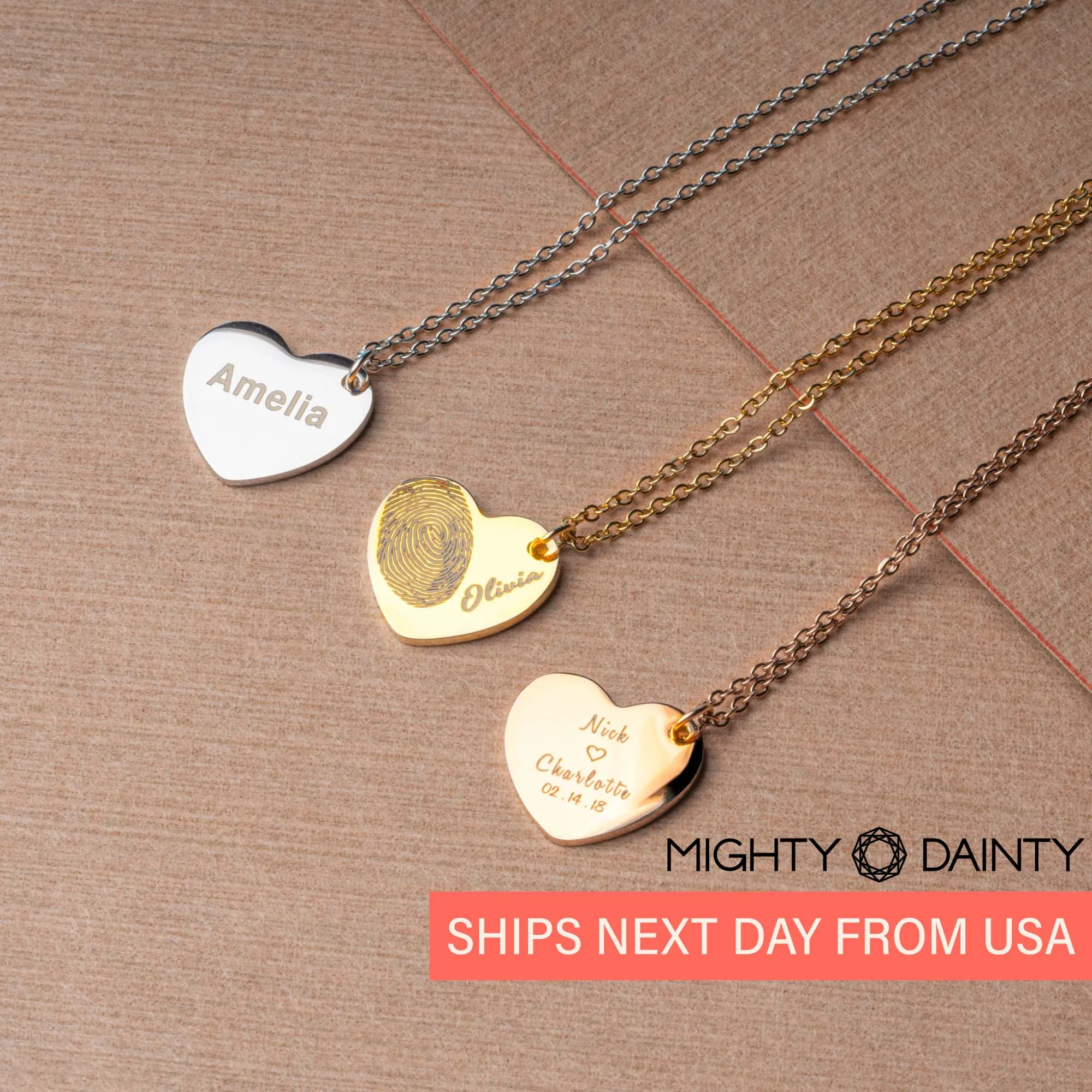 Heart Fingerprint Name Necklace