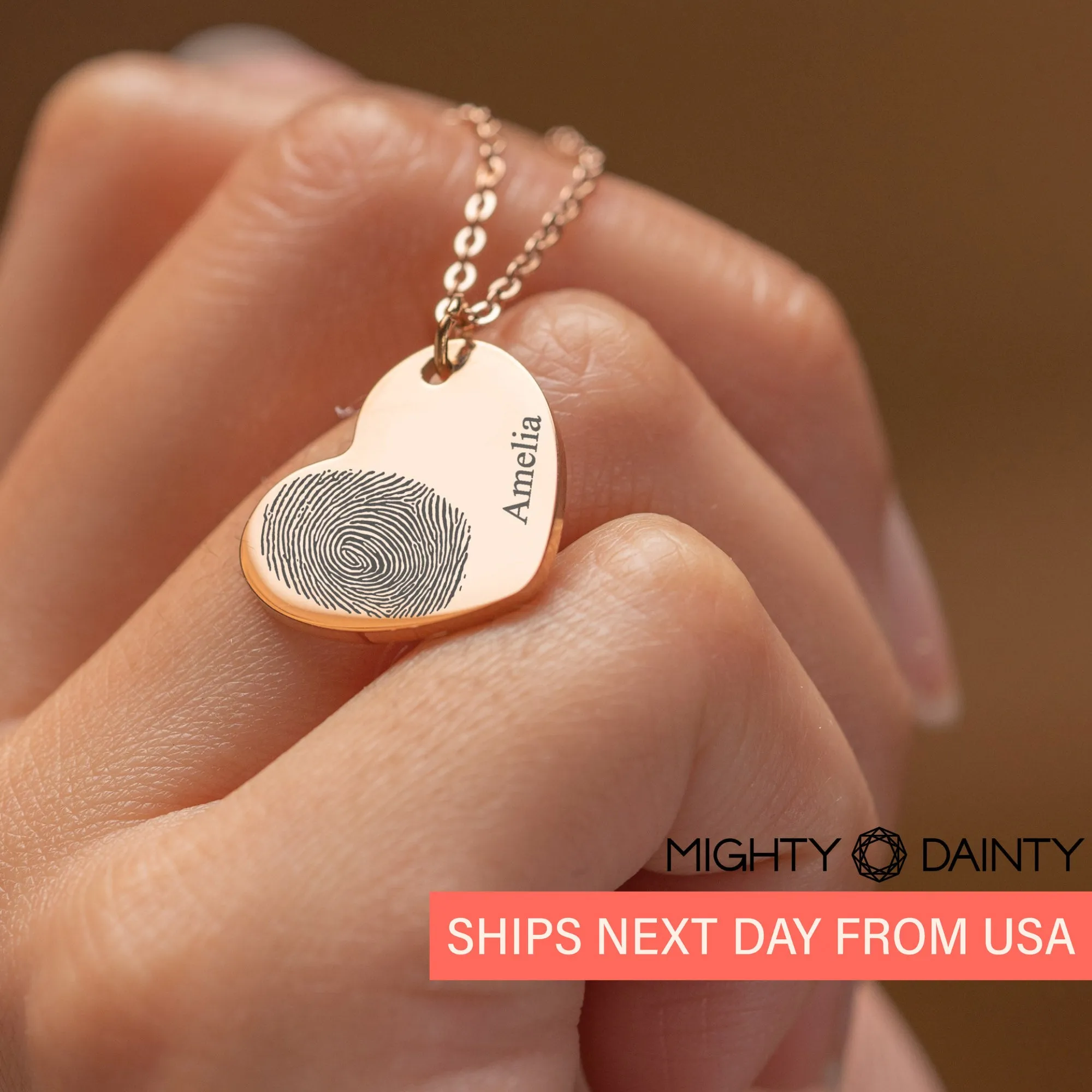 Heart Fingerprint Name Necklace