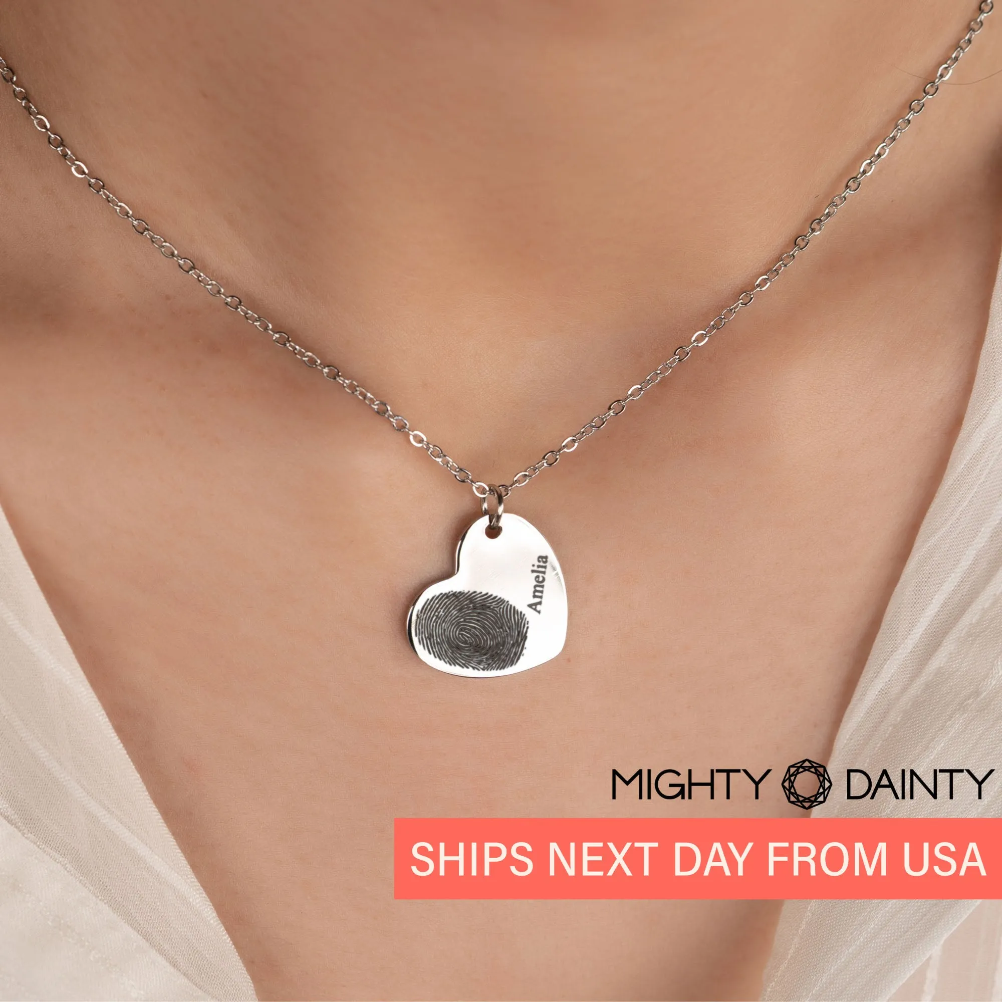 Heart Fingerprint Name Necklace