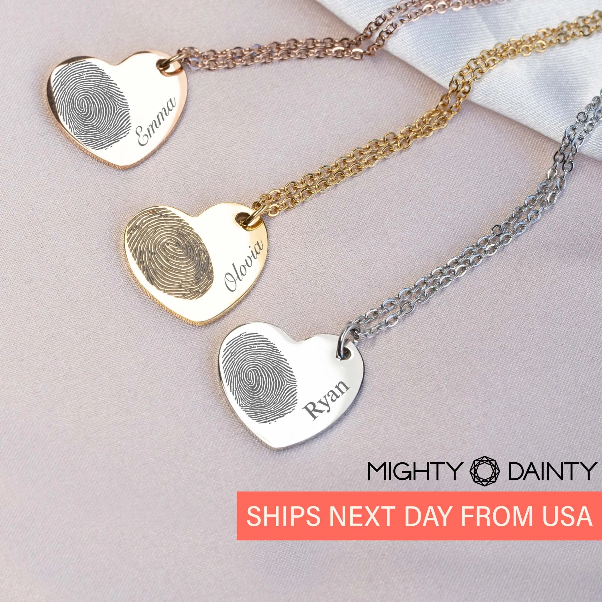 Heart Fingerprint Name Necklace