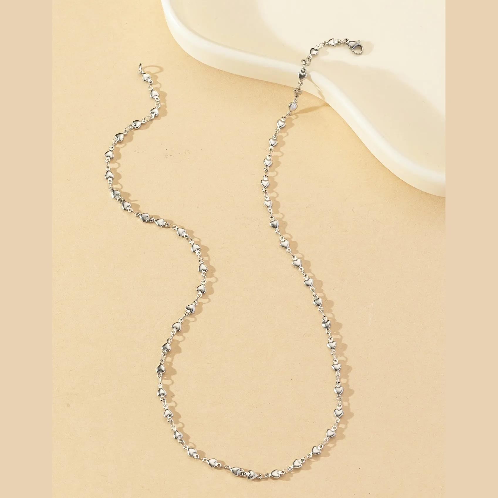 Heart Love Shape Beads Stainless Steel Necklace