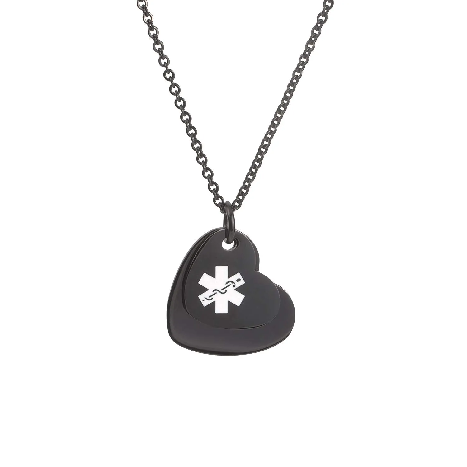 Heart Medical ID Alert Necklaces for Women & Girl with Free Engraving