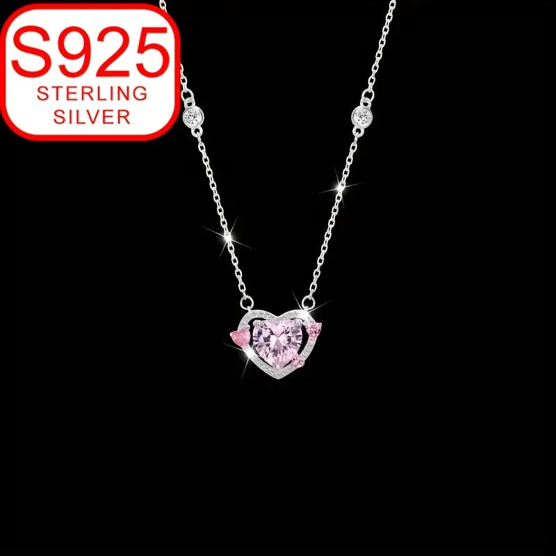 Heart-Shaped 925 Silver Pendant Necklace