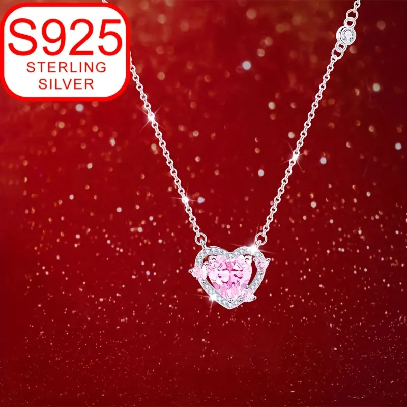 Heart-Shaped 925 Silver Pendant Necklace