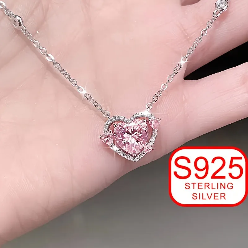 Heart-Shaped 925 Silver Pendant Necklace