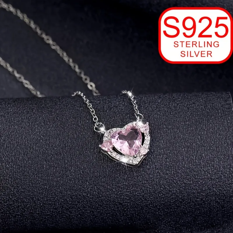 Heart-Shaped 925 Silver Pendant Necklace
