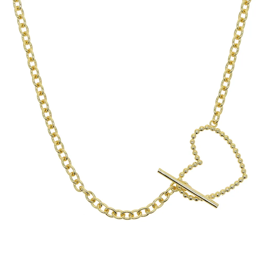 Heart Shaped Toggle Clasp Untique Cuban Chain Choker Necklace