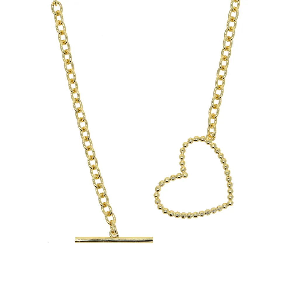 Heart Shaped Toggle Clasp Untique Cuban Chain Choker Necklace