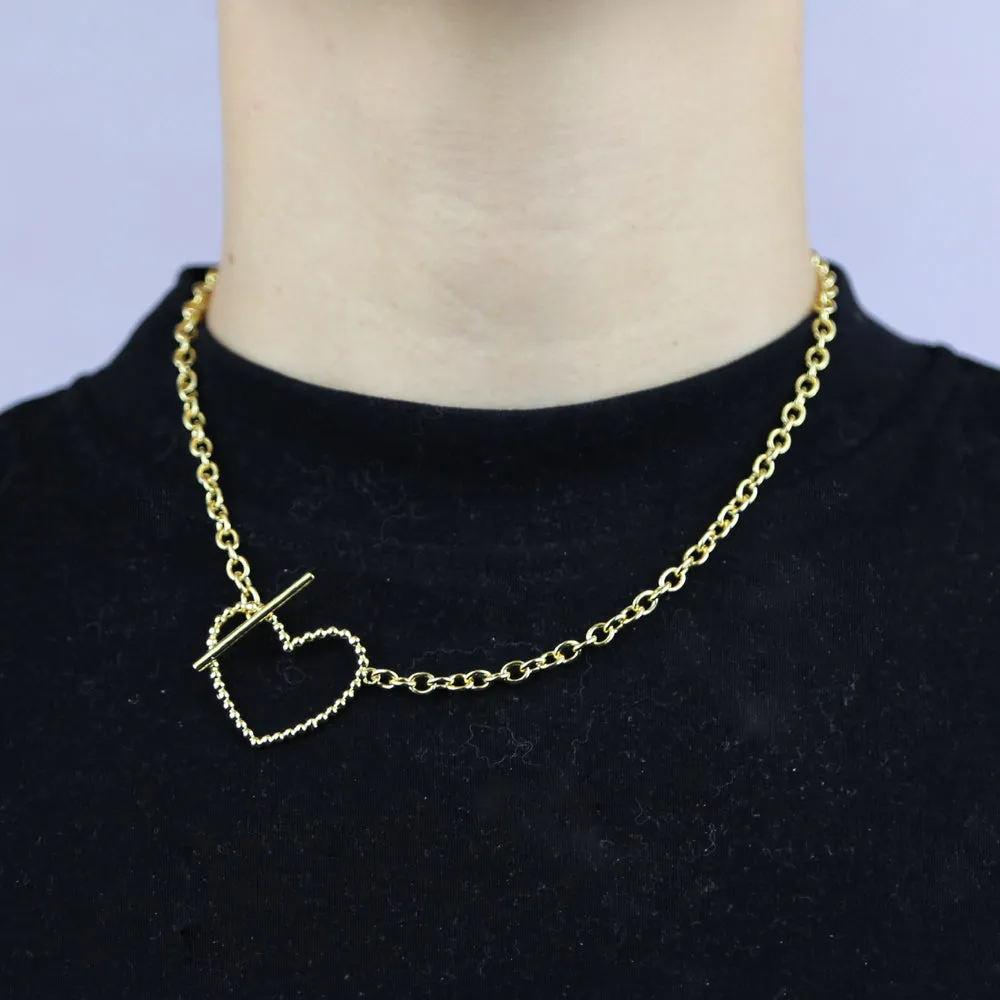 Heart Shaped Toggle Clasp Untique Cuban Chain Choker Necklace