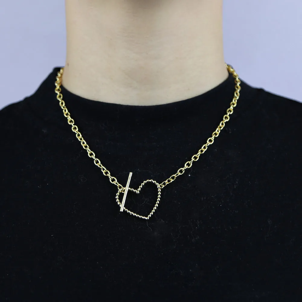 Heart Shaped Toggle Clasp Untique Cuban Chain Choker Necklace