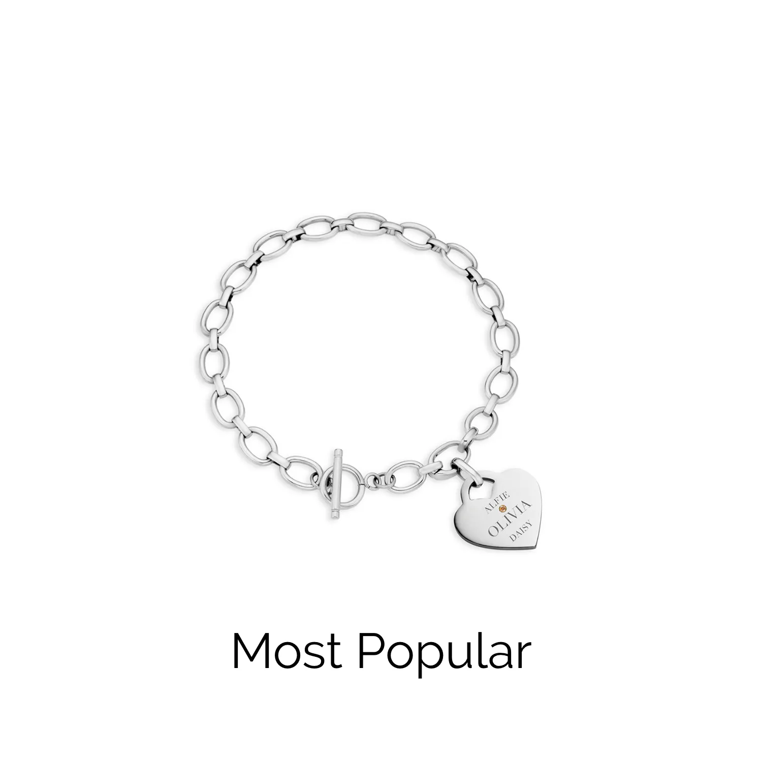 Heart Token Oval Bracelet (Silver)