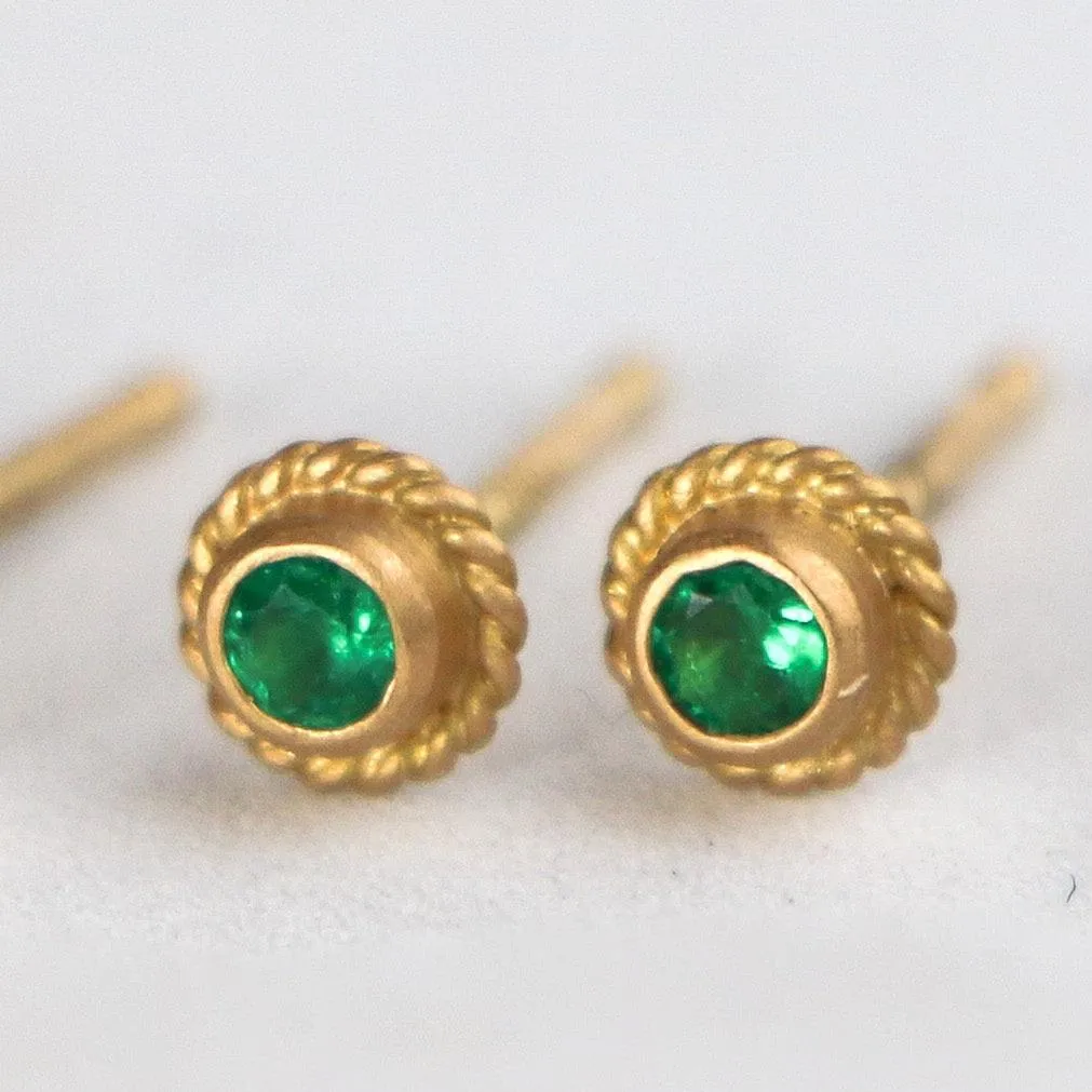 Holly Emerald Studs in 20K Peach Gold