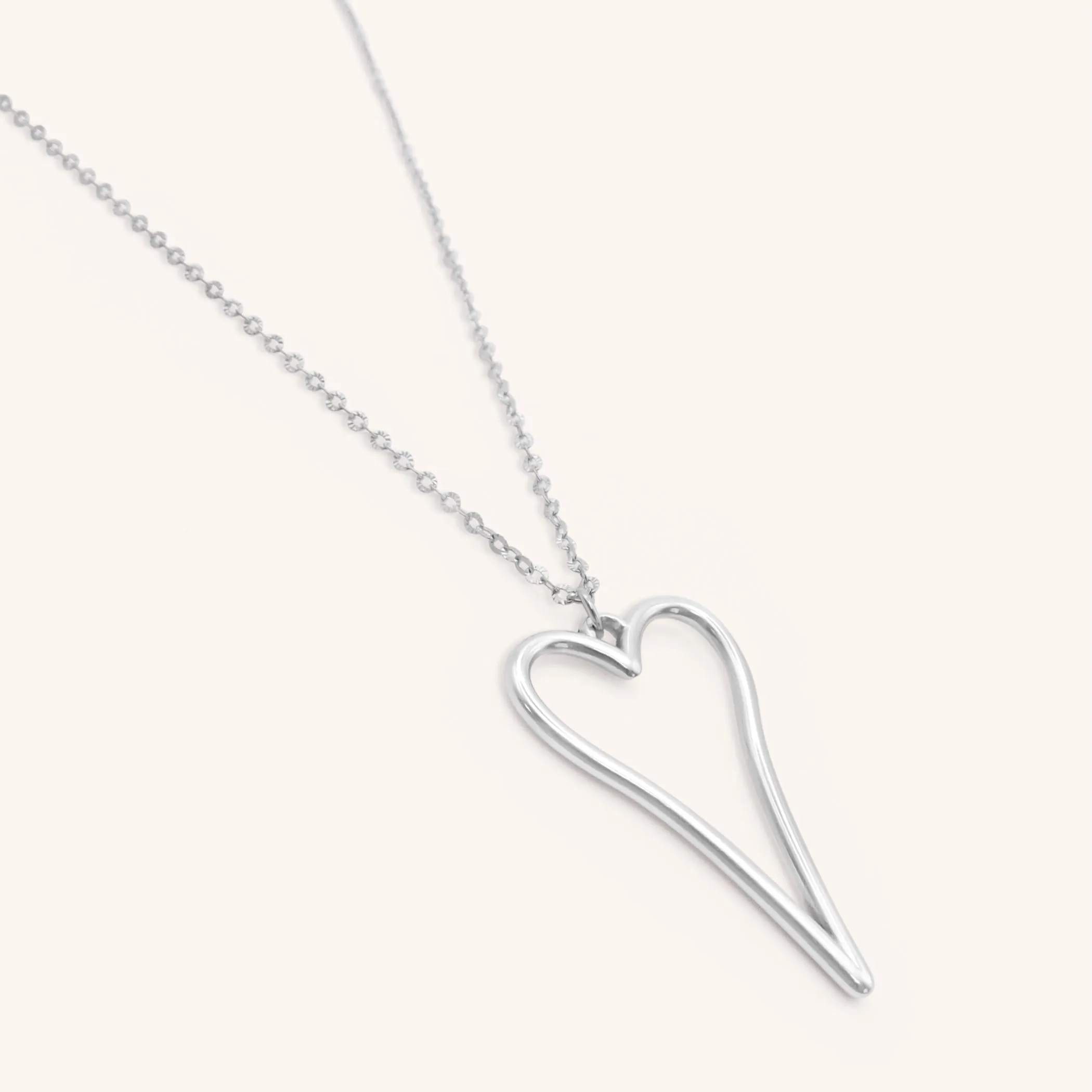 Hourglass Open Heart Fine Chain Necklace, Silver