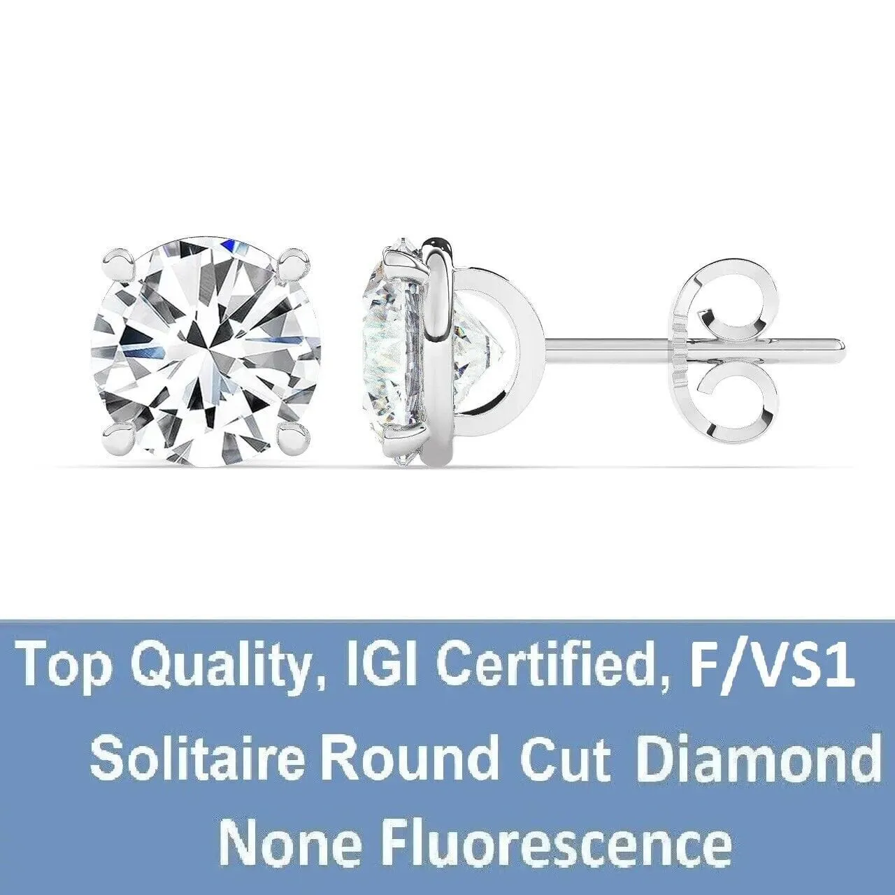 IGI, F/VS1, 4 CT Solitaire Lab-Grown Round Diamond Studs Earring, 950 Platinum